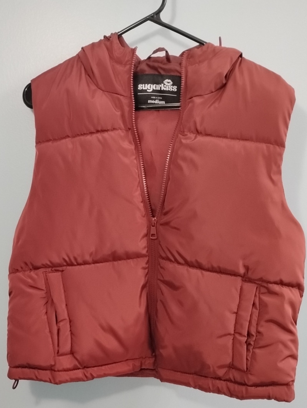NWOT SugarKiss Dusty Rose Hooded Puffer Vest Size Medium
